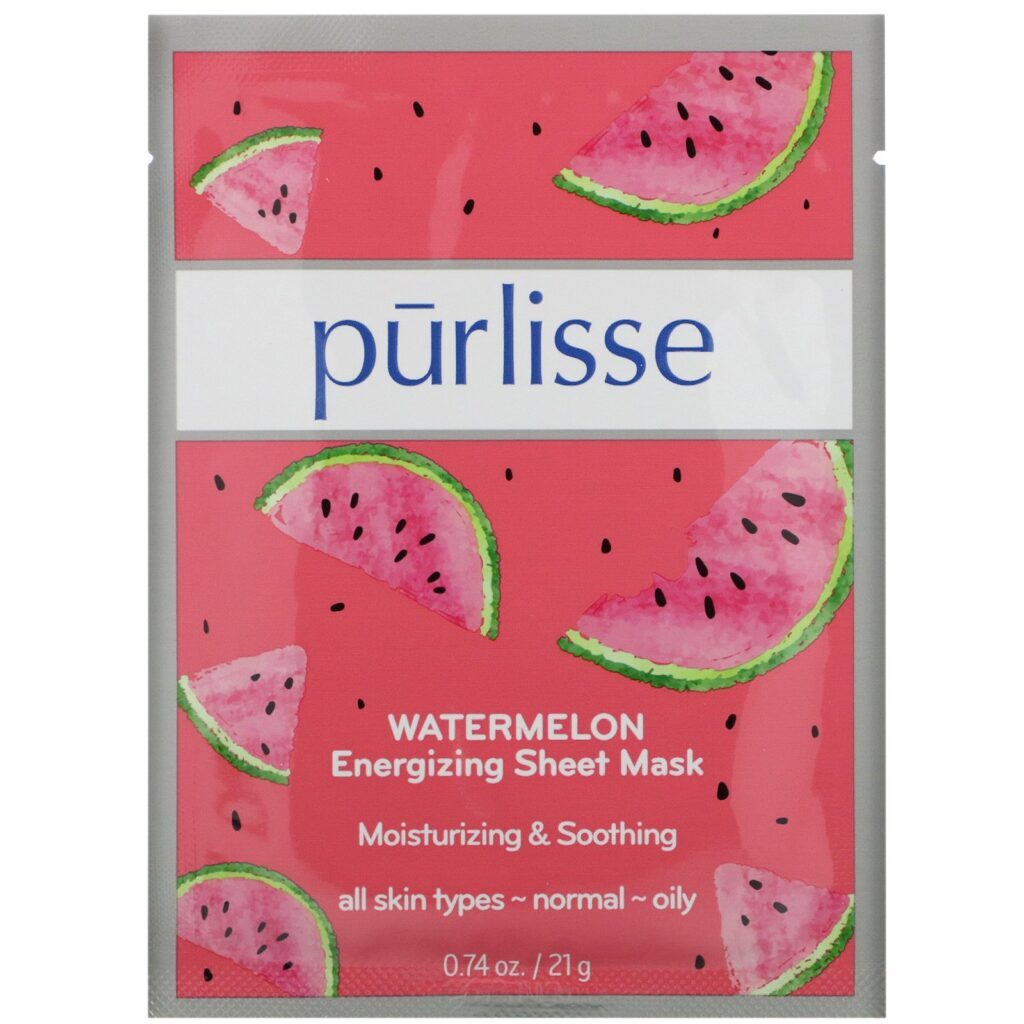 Purlisse, Watermelon, Energizing Sheet Mask, 6 Sheets, .074 oz (21 g) Each - Imagem 3