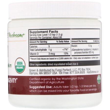 Fungi Perfecti, Reishi, Pó de Cogumelo Micélio, Cardiológico e Longevidade, 3,5 oz (100 g) - Image 2