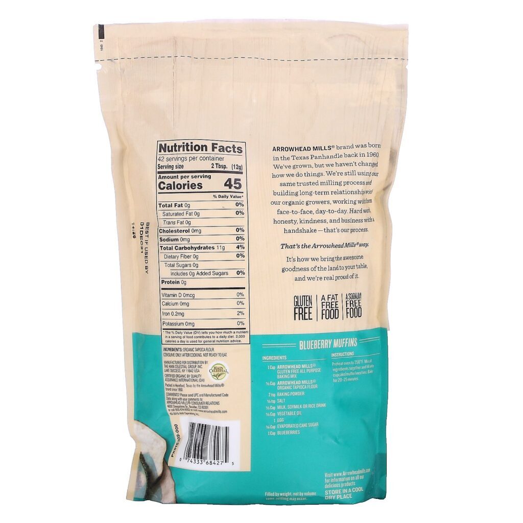 Arrowhead Mills, Organic Tapioca Flour, 18 oz (510 g) - Imagem 2