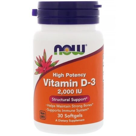 Now Foods, Vitamina D3, Alta Potência, 2000 IU, 30 Cápsulas Gelatinosas