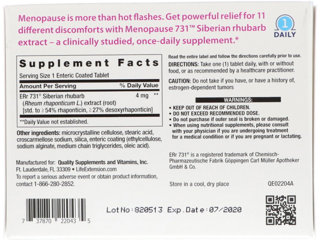 Life Extension, Menopausa 731, 30 Comprimidos - Imagem 2