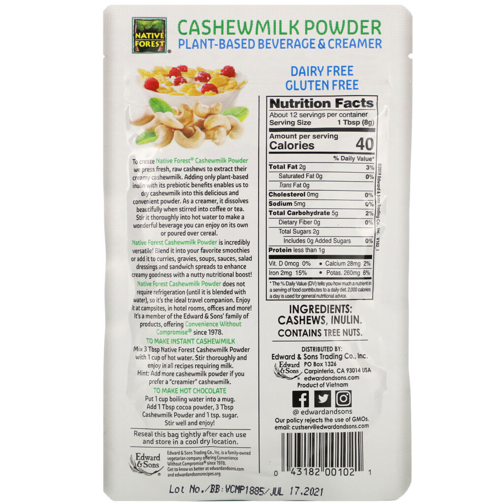 Edward & Sons, Cashewmilk Powder, 3.5 oz (100 g) - Imagem 2