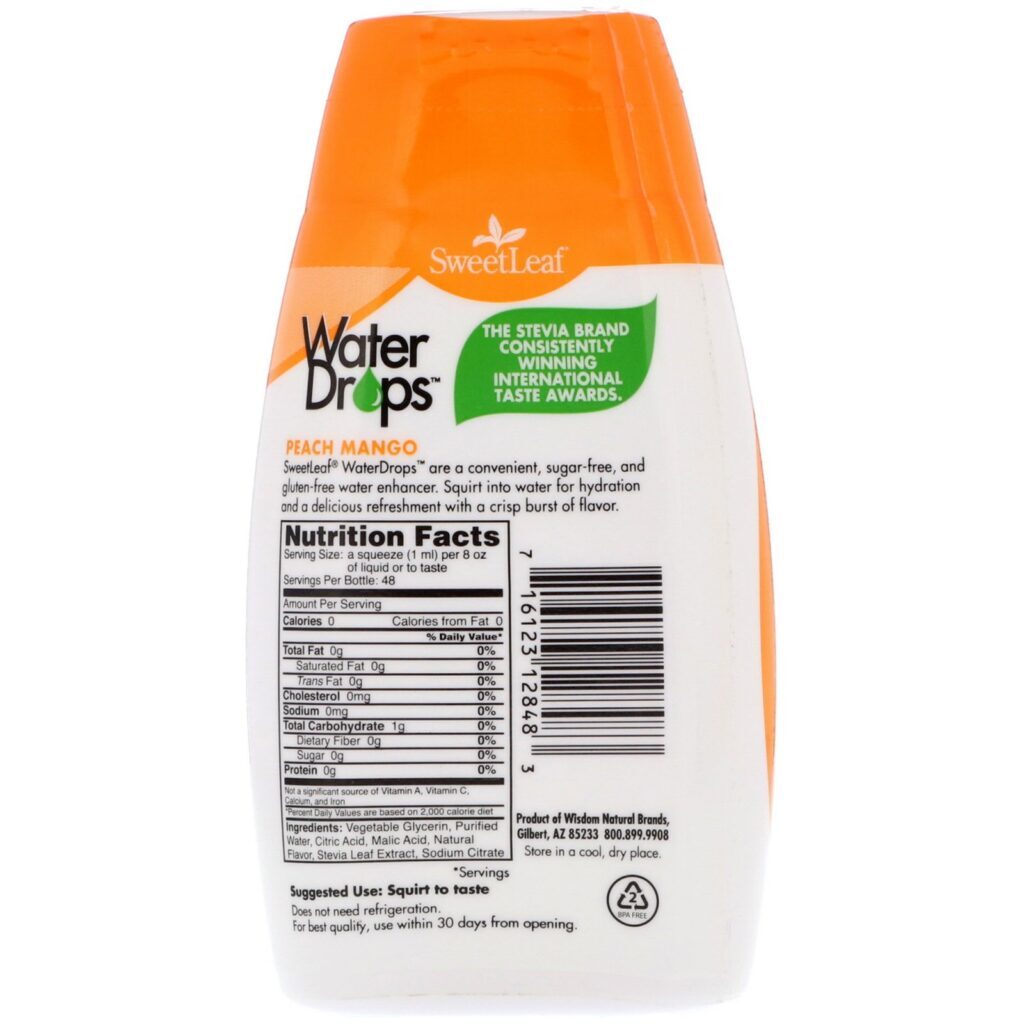 Wisdom Natural, SweetLeaf, Gotas de Água, Stevia Deliciosa Melhoradora de Água, Manga de Pêssego, 1,62 fl oz (48 ml) - Imagem 2