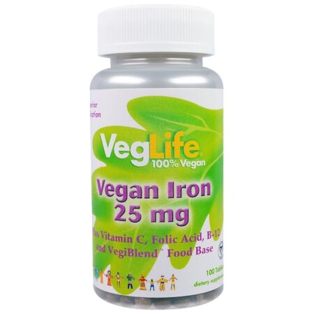 VegLife, Ferro Vegano, 25mg, 100 comprimidos