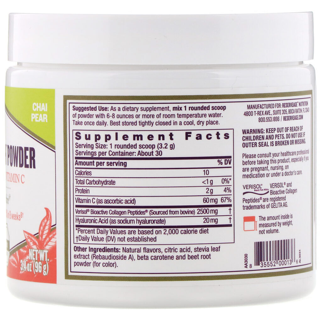 ReserveAge Nutrition, Collagen Replenish Powder, Chai Pear, 3.4 oz (96 g) - Imagem 2