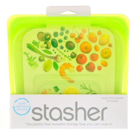 Stasher, Saquinho Reutilizável de Silicone para Alimentos, Tamanho Médio de Sanduíche, Lima, 15 fl oz (450 ml)