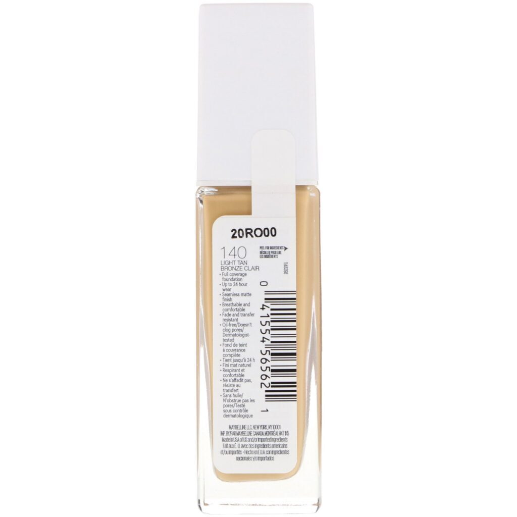 Maybelline, Super Stay, base de cobertura total, 140 Bronzeado leve, 30 ml - Imagem 2
