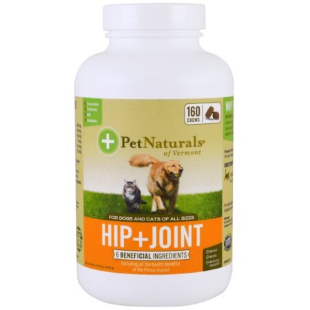 Pet Naturals of Vermont, Hip + Joint, Para Cães e Gatos, 160 Pastilhas Mastigáveis