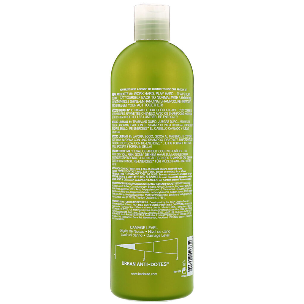 TIGI, Bed Head, Urban Anti+dotes, Re-Energize, Damage Level 1 Shampoo, 25.36 fl oz (750 ml) - Imagem 2
