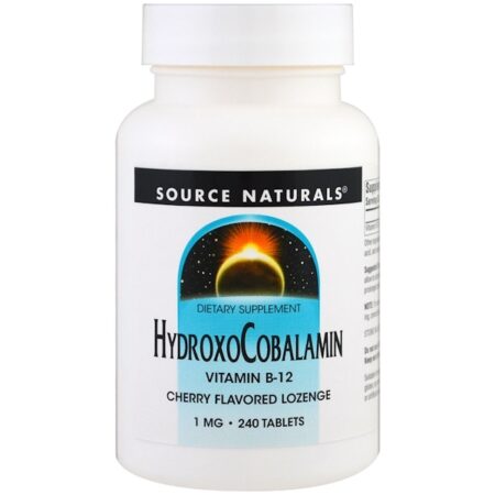 Source Naturals, Hidroxocobalamina, Vitamina B-12, Pastilhas Sabor Cereja, 1 mg, 240 Pastilhas