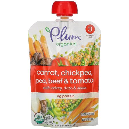 Plum Organics, Organic Baby Food, 6 Months & Up, Carrot, Chickpea, Pea, Beef & Tomato, 6 Pouches,4 oz (113 g) Each - Image 2