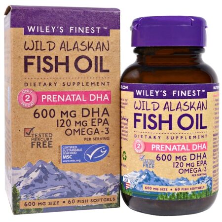 Wiley's Finest, Óleo de Peixe Wild Alaskan, DHA pré-natal, 600mg, 60 cápsulas