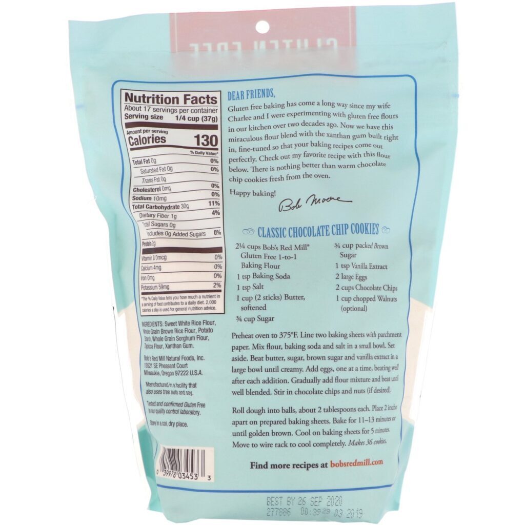 Bob's Red Mill, 1 to 1 Baking Flour, Farinha, Sem Glúten, 22 oz (624 g) - Imagem 2