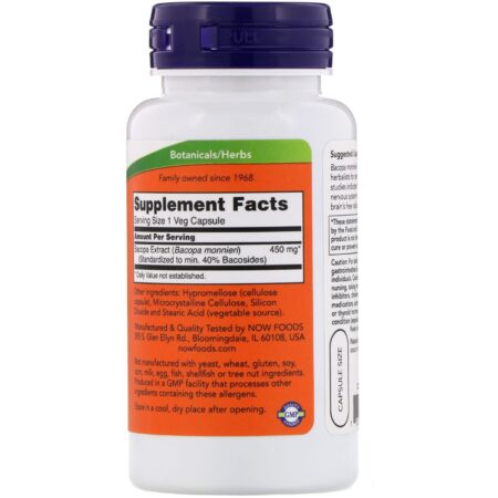 Now Foods, Extrato de Bacopa, 450 mg, 90 Cápsulas Vegetais - Image 2