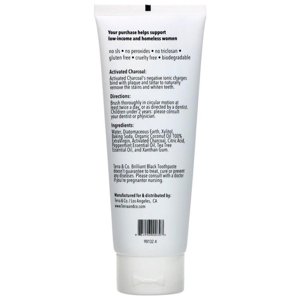 Terra & Co., Creme Dental Preto Brilhante, Hortelã, 113 g (4 oz) - Imagem 2