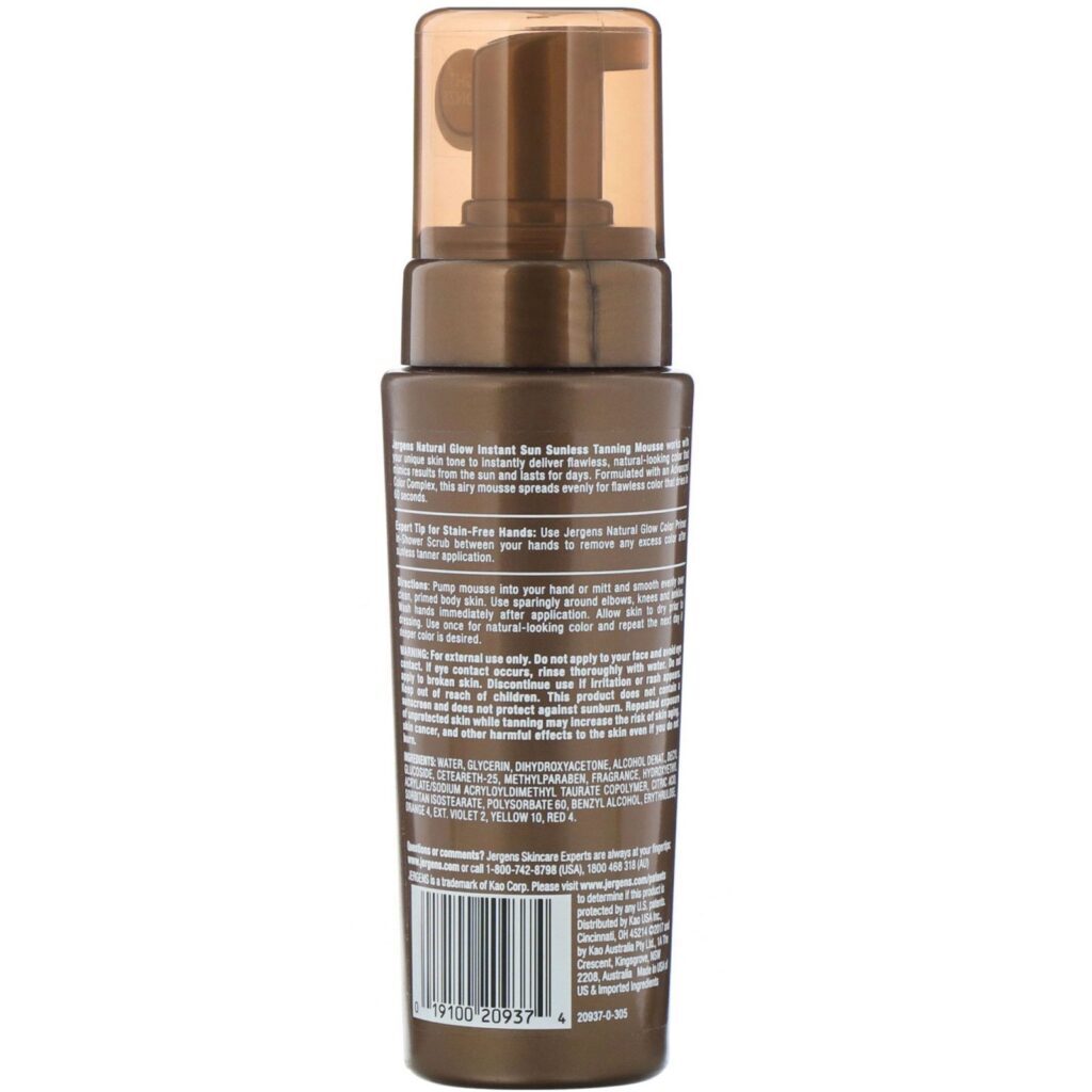 Jergens, Natural Glow, Instant Sun, Musse bronzeador sem sol, Bronze claro, 177 ml - Imagem 2
