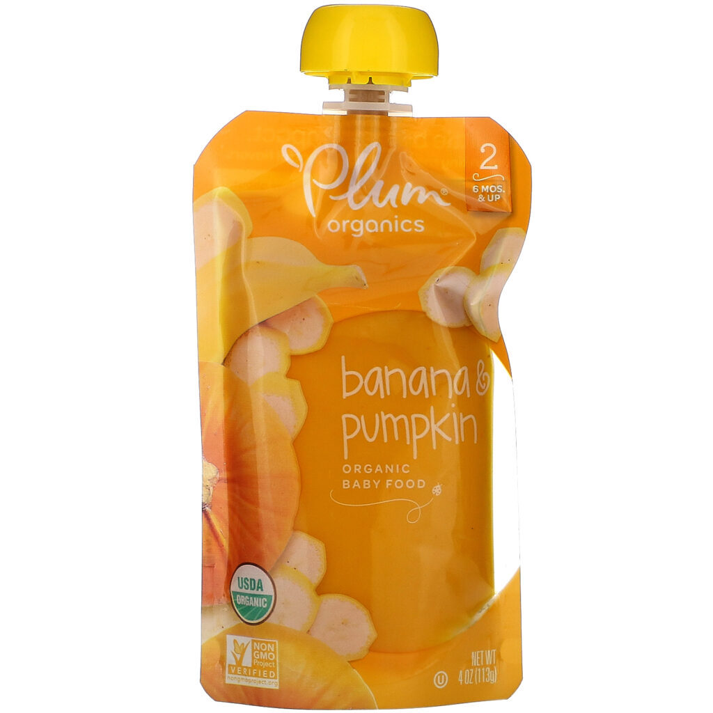 Plum Organics, Organic Baby Food, 6 Months & Up, Banana & Pumpkin, 6 Pouches, 4 oz (113 g) Each - Imagem 2