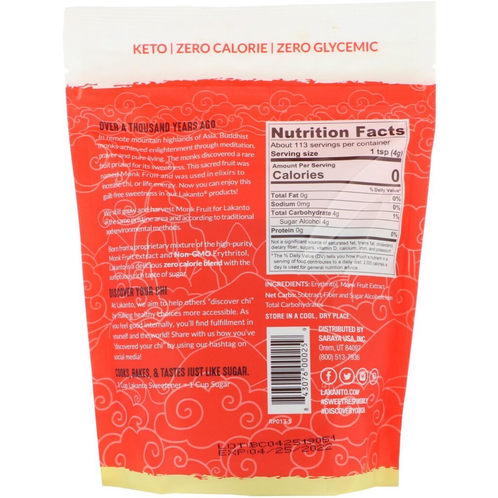 Lakanto, Monkfruit Sweetener with Erythritol, Golden, 16 oz (454 g) - Imagem 2