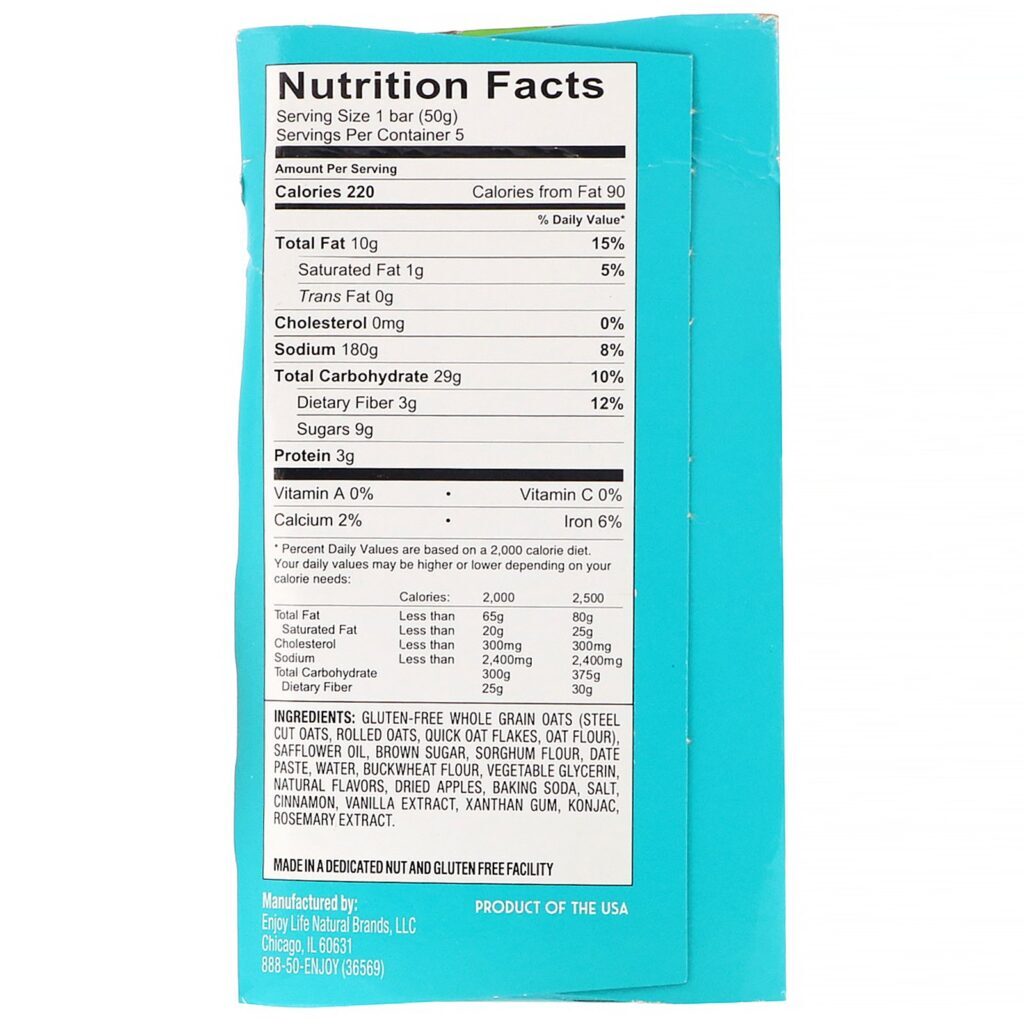 Enjoy Life Foods, Soft-Baked Breakfast Fruit & Oat Ovals, Maçã e Canela, 5 Barras, 50 g (1,76 oz) Cada - Imagem 2