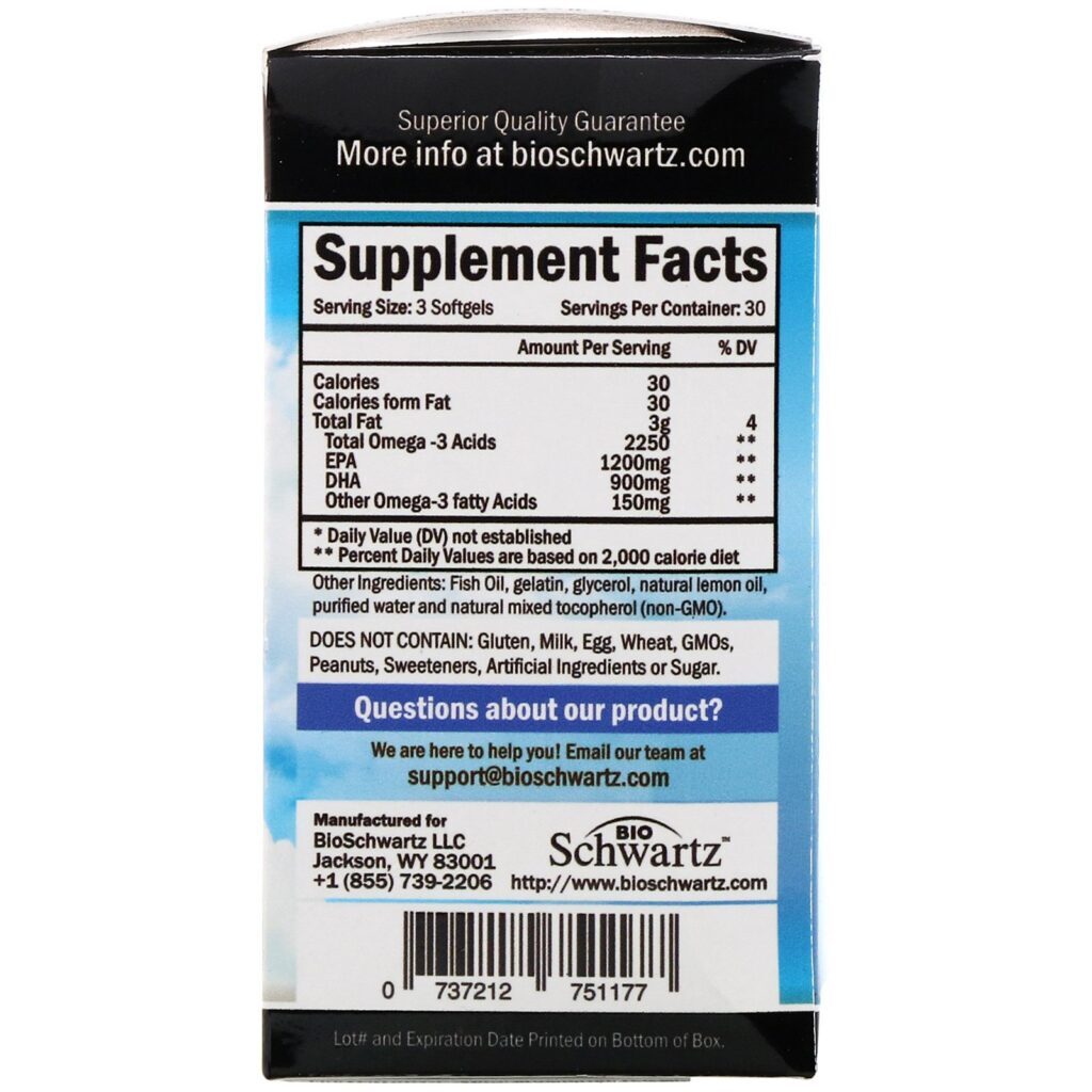 BioSchwartz, Omega 3 Fish Oil, Lemon Flavor, 1200 mg EPA & 900 mg DHA, 90 Softgels - Imagem 2