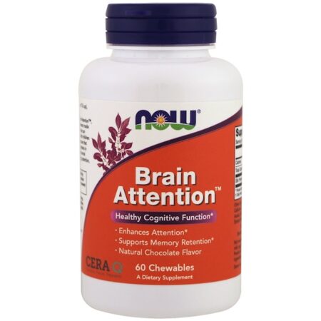 Now Foods, Brain Attention, Sabor Natural de Chocolate, 60 Mastigáveis