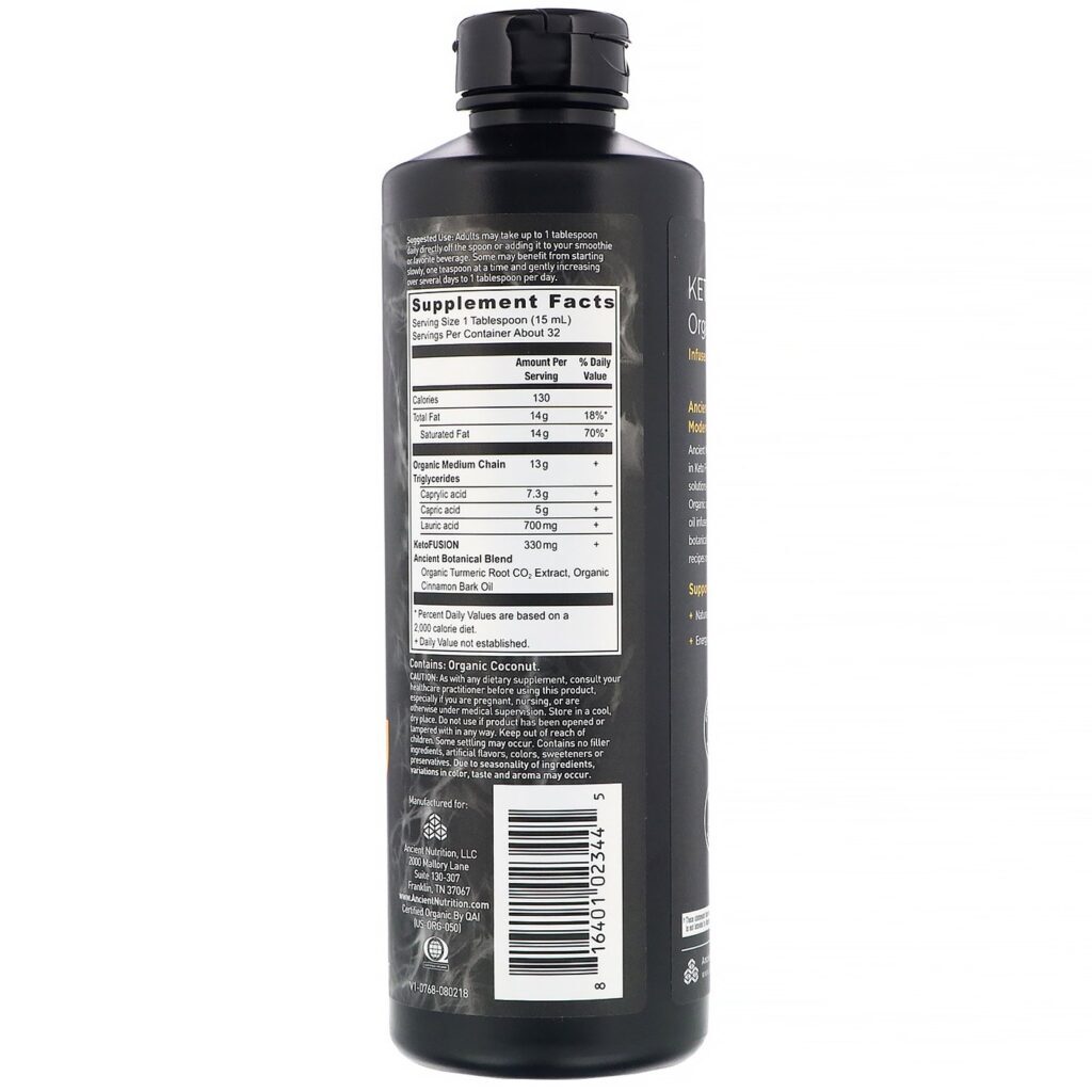 Dr. Axe / Ancient Nutrition, Óleo TCM Orgânico Keto Fusion, Infusão de Cúrcuma, 473 ml (16 fl oz) - Imagem 2