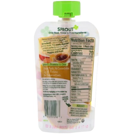 Sprout Organic, Comida para Bebê, Fase 2, Cenoura e Maça, 3,5 oz (99 g) - Image 2