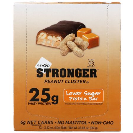 NuGo Nutrition, STRONGER, Protein Bar, Peanut Cluster, 12 Bars, 2.82 oz (80 g) Each - Image 2