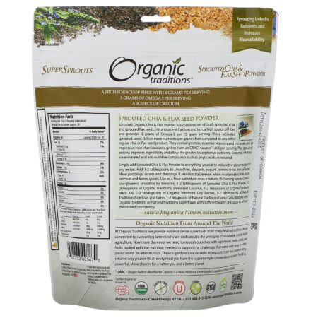 Organic Traditions, Sprouted Chia & Flax Seed Powder, 16 oz (454 g) - Image 2