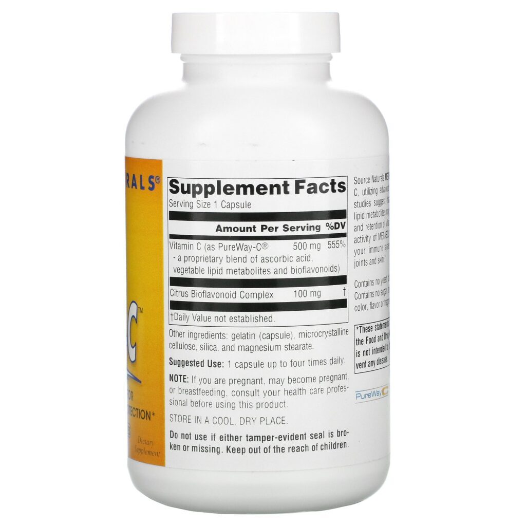 Source Naturals, C Metabólico, 500 mg, 180 Cápsulas - Imagem 2