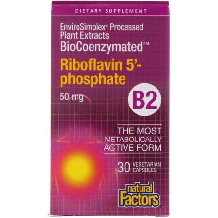 Natural Factors, BioCoenzymated, B2, 5'-Fosfato de Riboflavina, 50 mg, 30 Cápsulas Vegetais