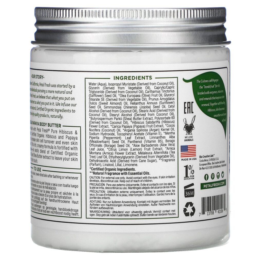 Petal Fresh, Pure, Manteiga Corporal, Tonificante, Hibisco e Mamão, 8 oz (237 ml) - Imagem 2