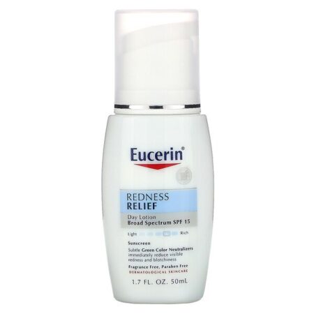 Eucerin, Alívio da vermelhidão, loção de aperfeiçoamento diário, FPS 15, sem perfume, 1,7 fl. oz. (50 mL)