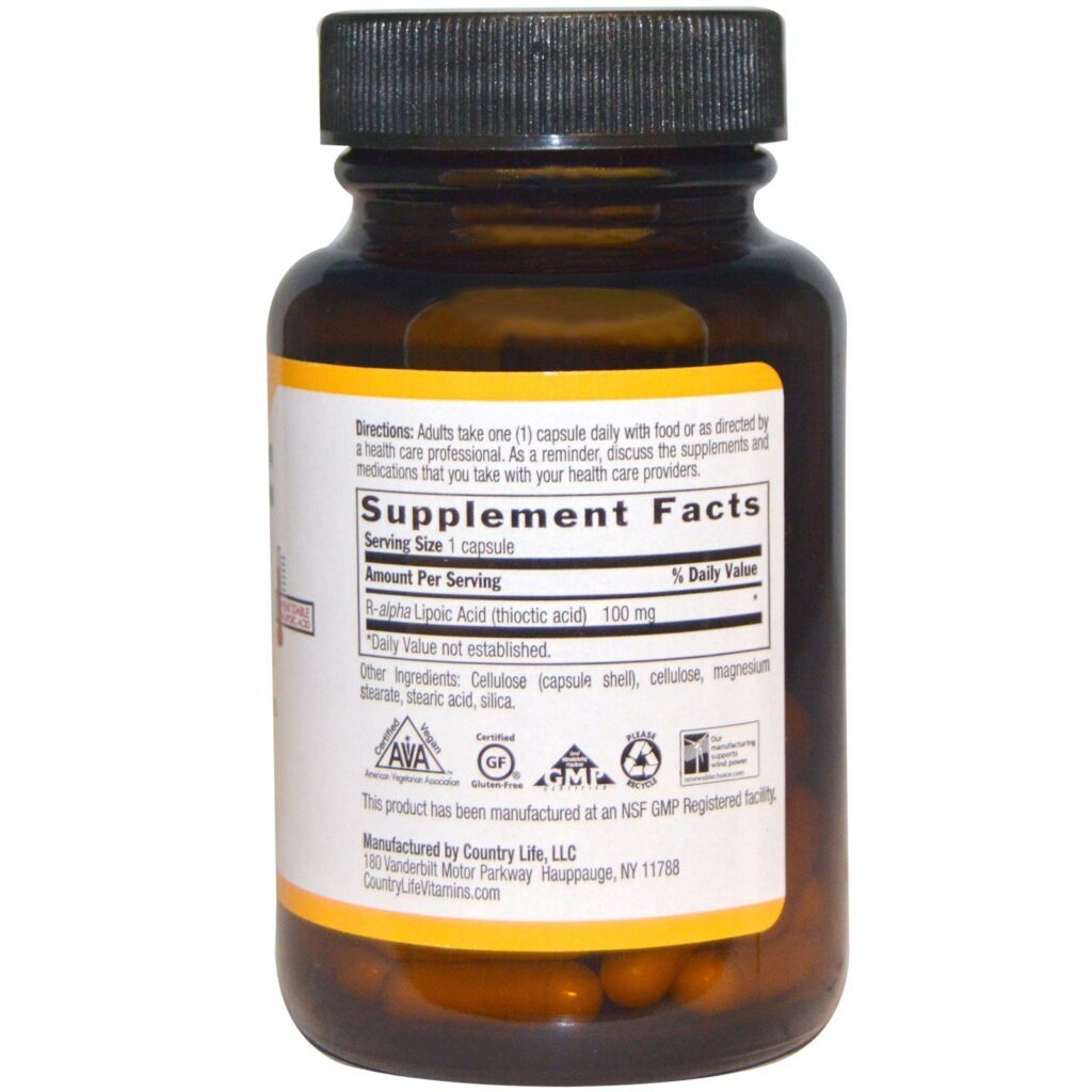 Country Life, R-Lipoic Acid, 100 mg, 60 Vegetarian Capsules - Imagem 2