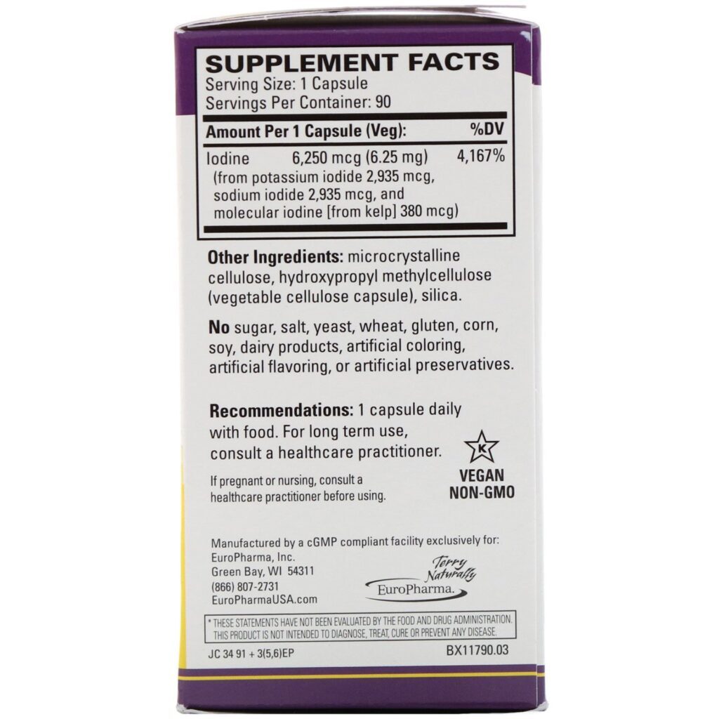 Terry Naturally, Tri-iodotironina, 6,25 mg, 90 Cápsulas - Imagem 2
