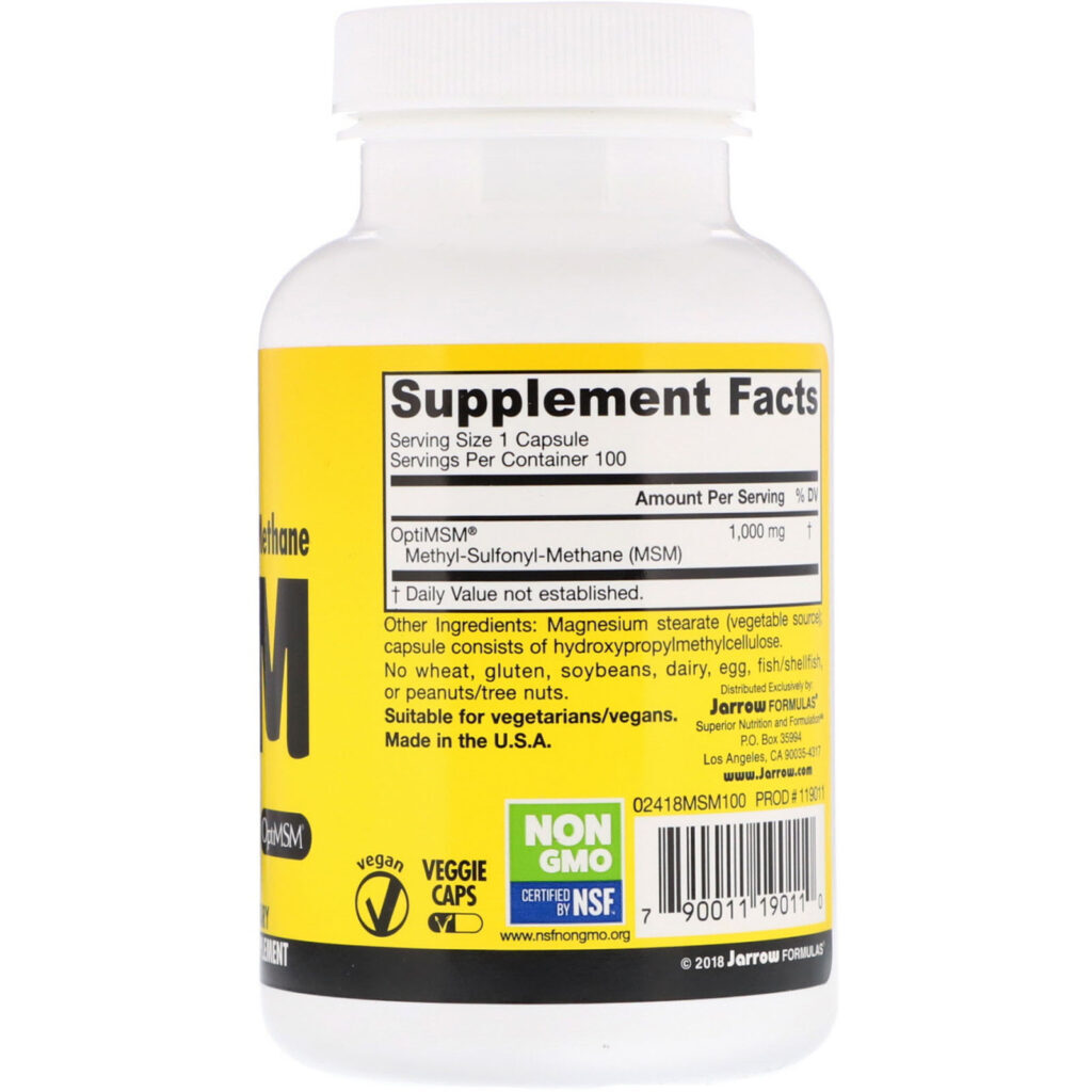 Jarrow Formulas, MSM, 1.000 mg, 100 Cápsulas Vegetais - Imagem 2