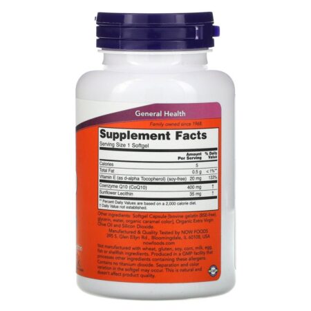 Now Foods, CoQ10, 400 mg, 60 Cápsulas Softgel - Imagem 2