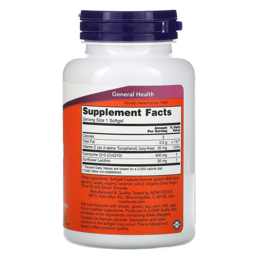 Now Foods, CoQ10, 400 mg, 60 Cápsulas Softgel - Imagem 2