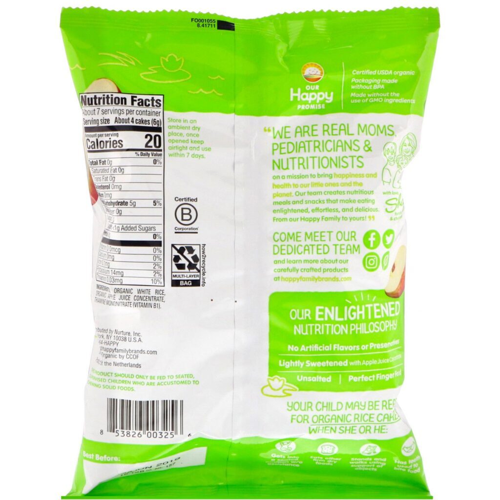 Happy Family Organics, Bolos de Arroz Orgânicos, Lanche de Arroz Tufado, Maçã, 40 g (1,4 oz) - Imagem 2