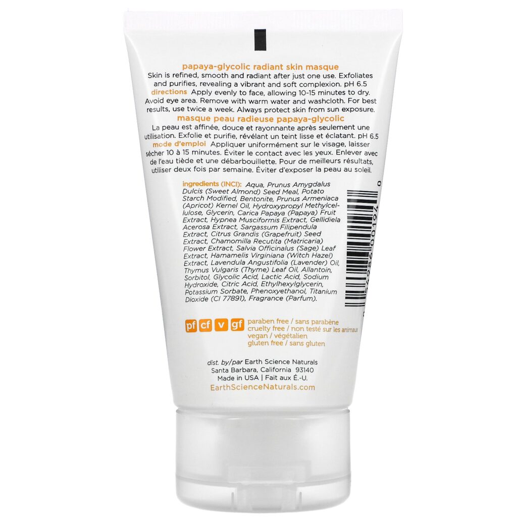 Earth Science, Máscara para Pele Radiante, Papaia e Ácido Glicólico, 118 ml (4 fl oz) - Imagem 2