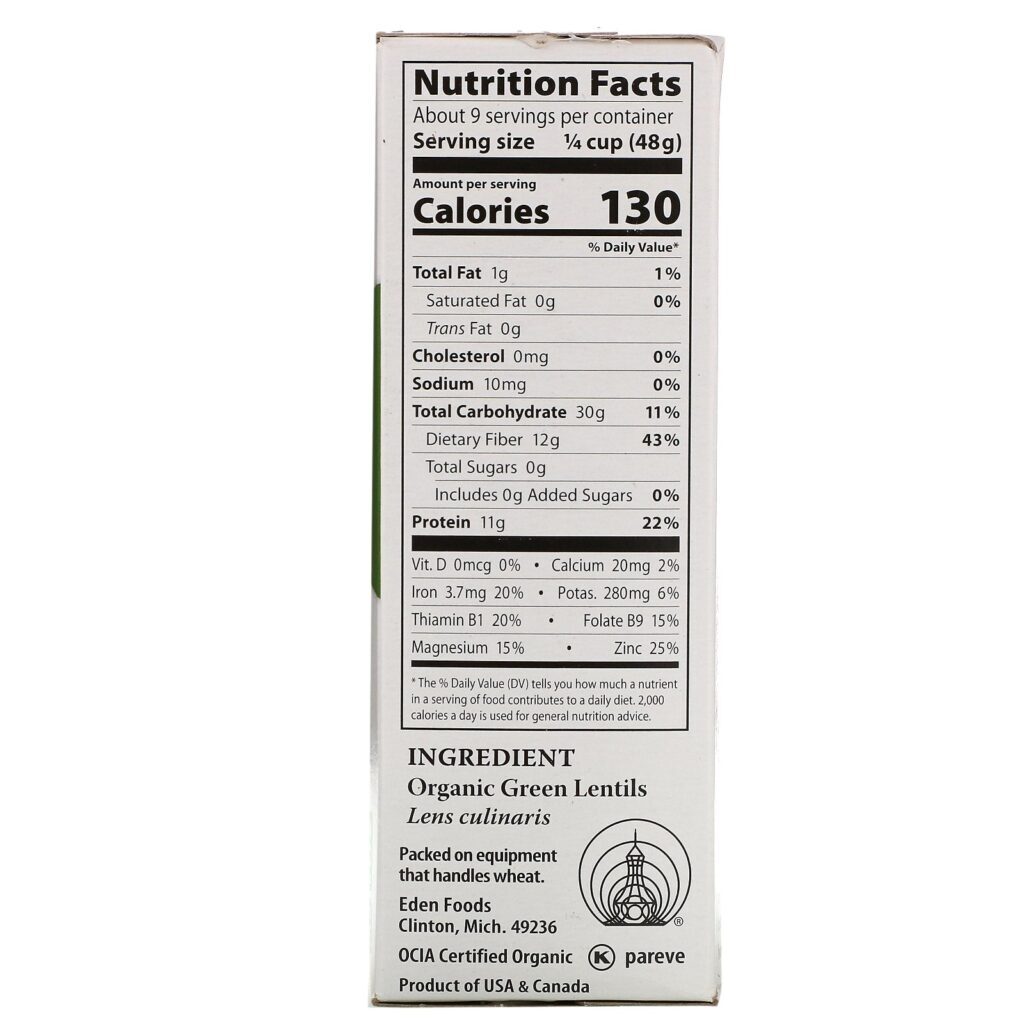 Eden Foods, Orgânica, Lentilha Verde, 454 g (16 oz) - Imagem 2