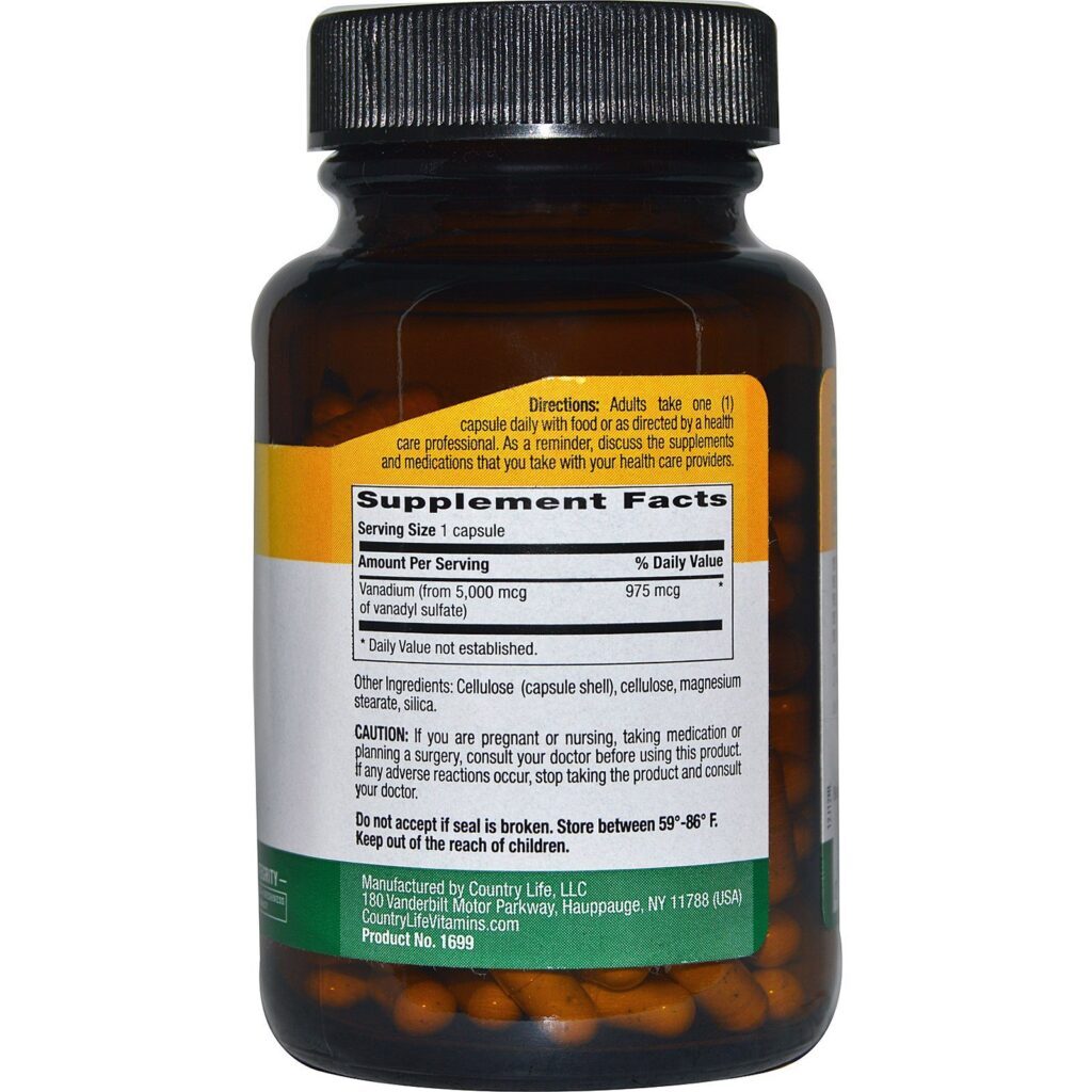 Country Life, Vanadyl Sulfate, 5,000 mcg, 180 Vegetarian Capsules - Imagem 2