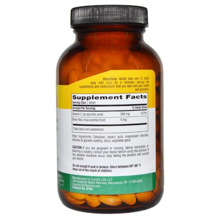 Country Life, Vitamin C with Rose Hips, 500 mg, 250 Tablets - Image 2