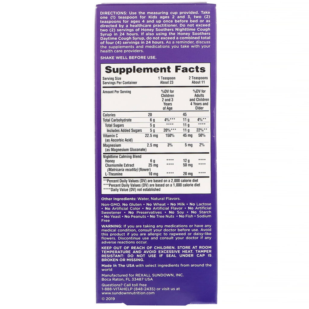 Sundown Naturals Kids, Honey Soothers, Xarope Noturno para Tosse, Frutas Vermelhas, 118 ml (4 oz) - Imagem 3