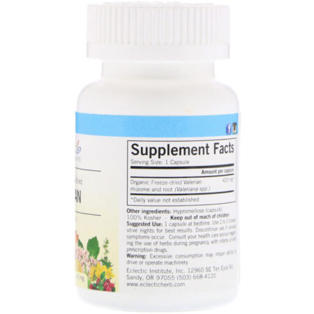 Eclectic Institute, Valeriana, 425 mg, 90 Cápsulas Vegetais - Imagem 2