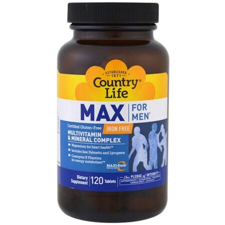 Country Life, Max for Men, Complexo Multivitamínico e Mineral, Sem Ferro, 120 Comprimidos