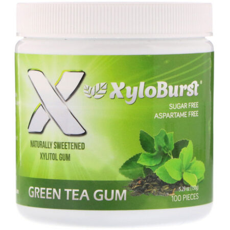 Xyloburst, Goma de Mascar de Xilitol, Chá Verde, 100 peças, 5,29 oz (150 g)