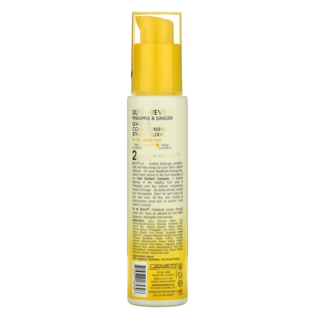 Giovanni, 2chic, Condicionador Sem Enxágue e Elixir Modelador Ultra-Revive, Abacaxi e Gengibre, 4 fl oz (118 ml) - Imagem 2