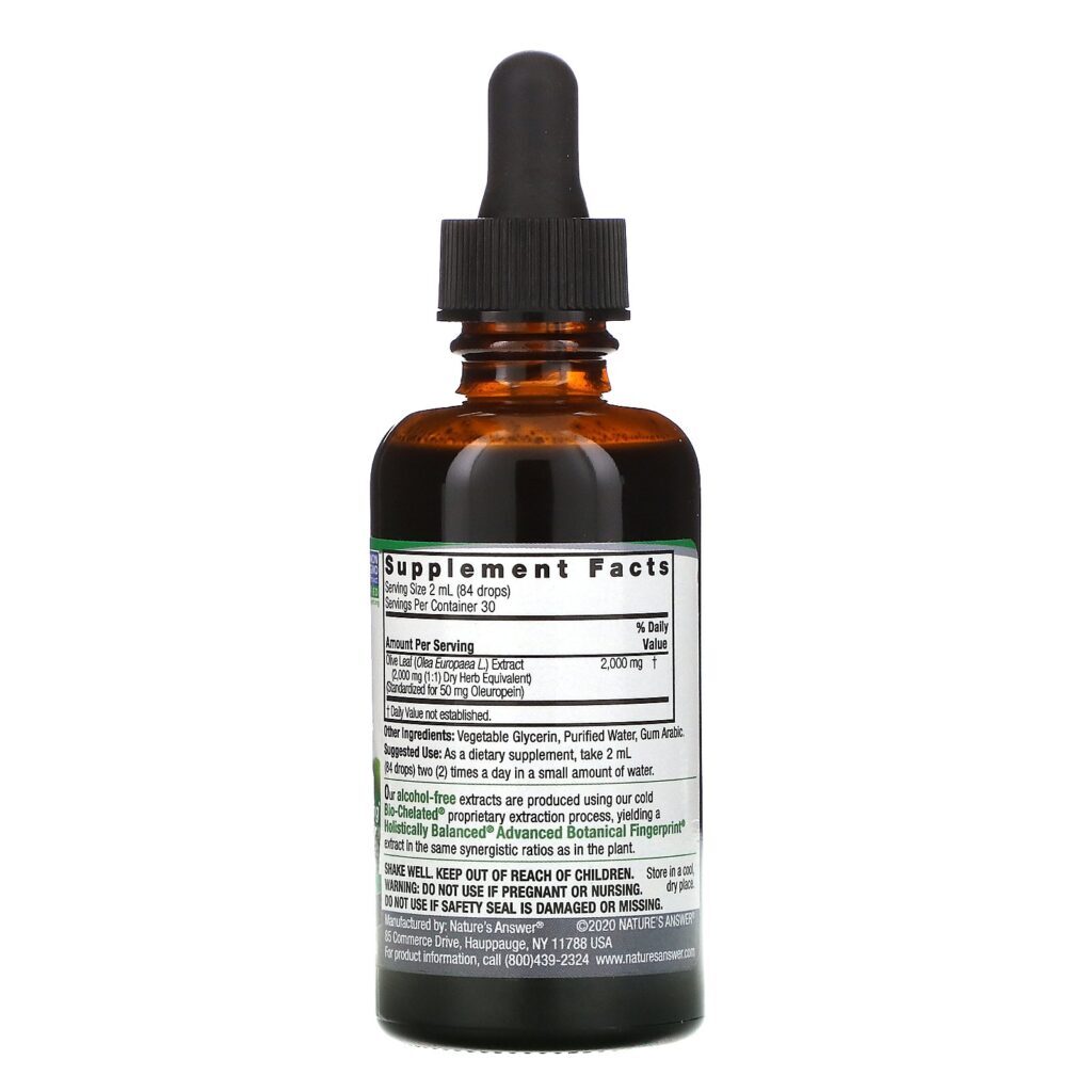 Nature's Answer, Olive Leaf, Alcohol-Free, 50 mg, 2 fl oz (60 ml) - Imagem 2