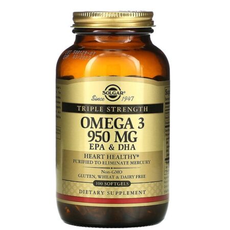 Solgar, Ômega-3, EPA e DHA, Força Tripla, 950 mg, 100 Cápsulas Softgel